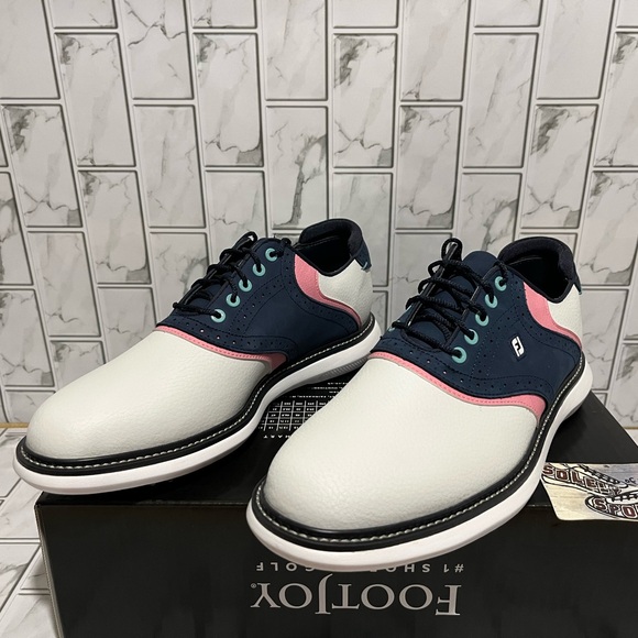 New FootJoy Traditions Waterproof Golf Shoes Cleats Blue White Pink Men 8.5 - 13 - Picture 3 of 16
